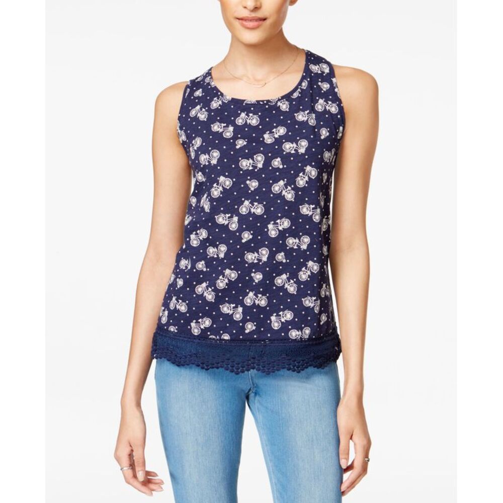 Maison Jules Cotton Floral Print Crochet Trim Tank Top